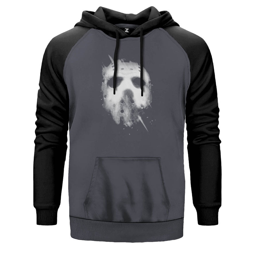 Friday The 13Th çift renk reglan kol kapşonlu sweatshirt - gri