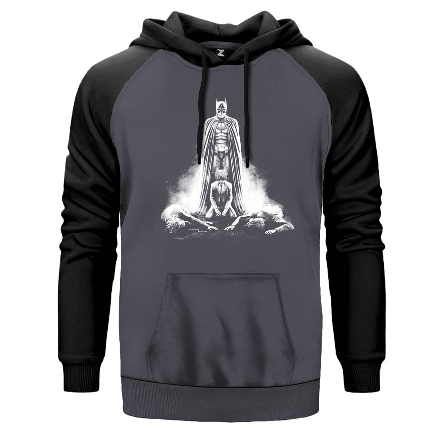 Batman Mom and Dad Death çift renk reglan kol kapşonlu sweatshirt - gri