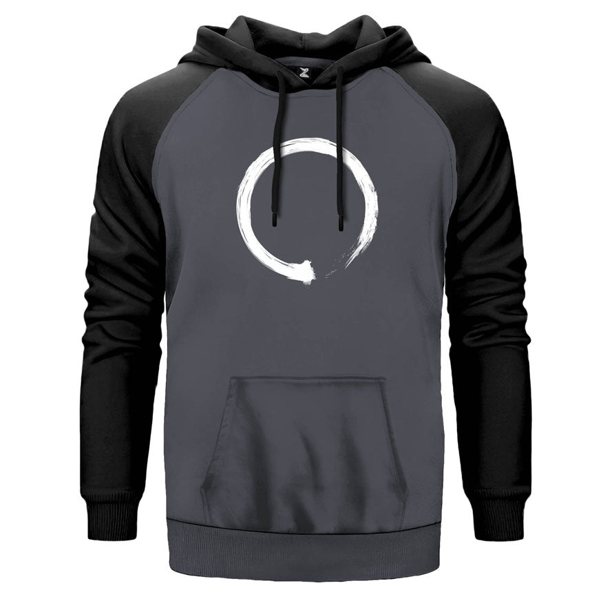 Sıfır çift renk reglan kol kapşonlu sweatshirt - gri