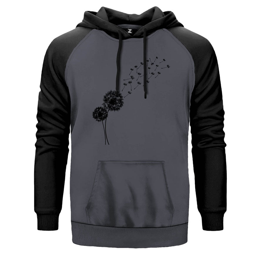 Seed Blowing in Wind çift renk reglan kol kapşonlu sweatshirt - gri