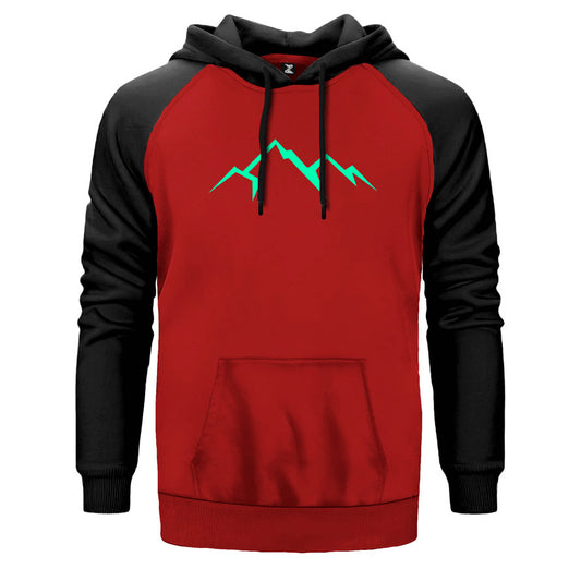 Mountains çift renk reglan kol kapşonlu sweatshirt - kırmızı