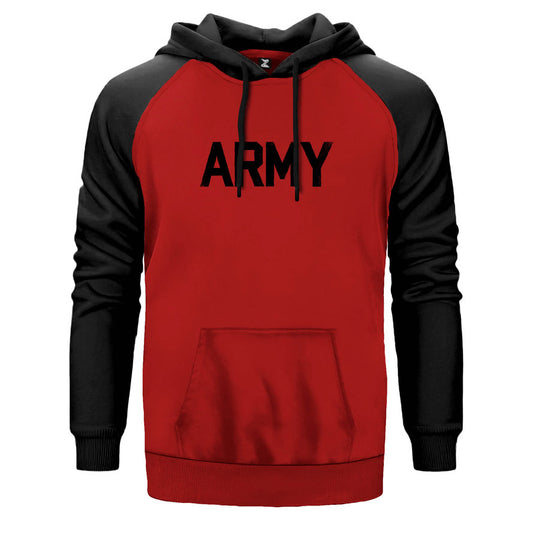 Army çift renk reglan kol kapşonlu sweatshirt - kırmızı