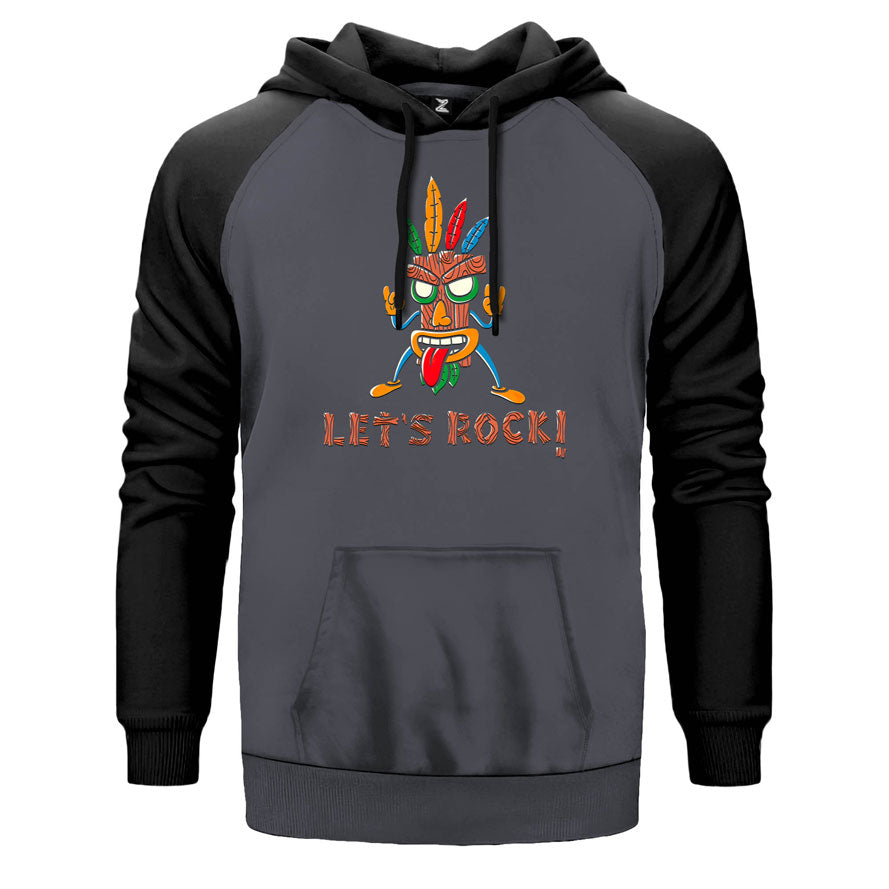 Lets Rock çift renk reglan kol kapşonlu sweatshirt - gri