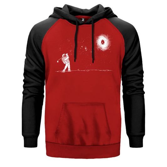 Black in Hole çift renk reglan kol kapşonlu sweatshirt - kırmızı