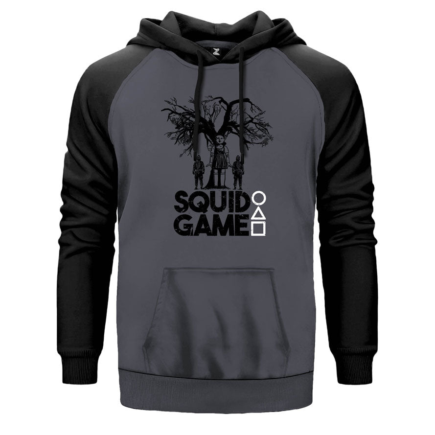 Squid Game Doll çift renk reglan kol kapşonlu sweatshirt - gri