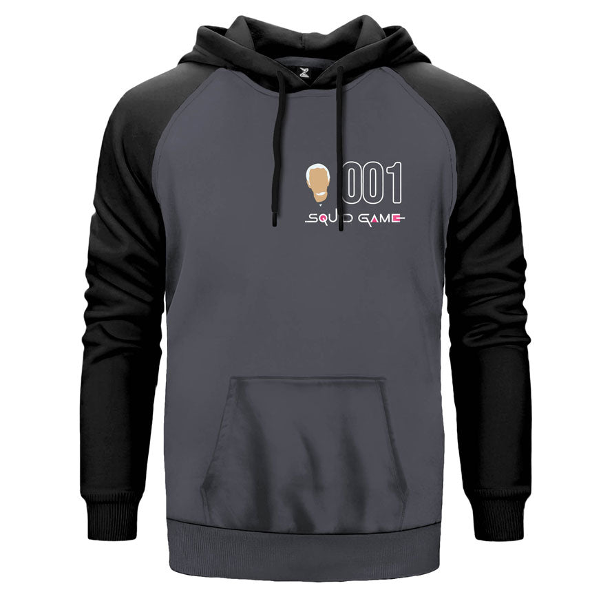 Squid Game 001 çift renk reglan kol kapşonlu sweatshirt - gri