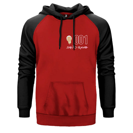 Squid Game 001 çift renk reglan kol kapşonlu sweatshirt - kırmızı