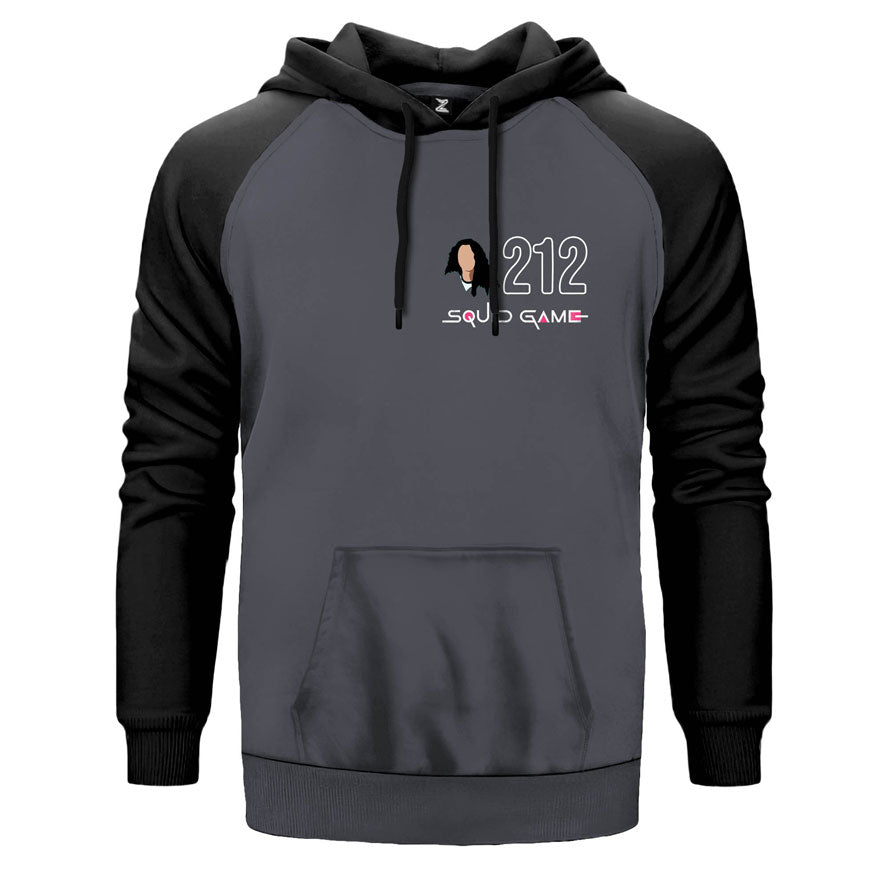 Squid Game 212 çift renk reglan kol kapşonlu sweatshirt - gri