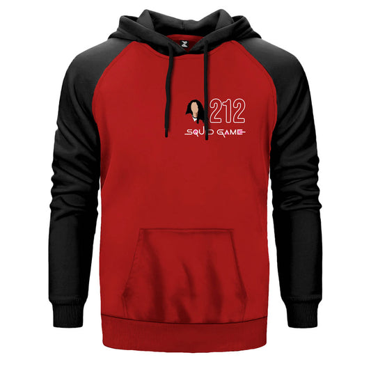 Squid Game 212 çift renk reglan kol kapşonlu sweatshirt - kırmızı