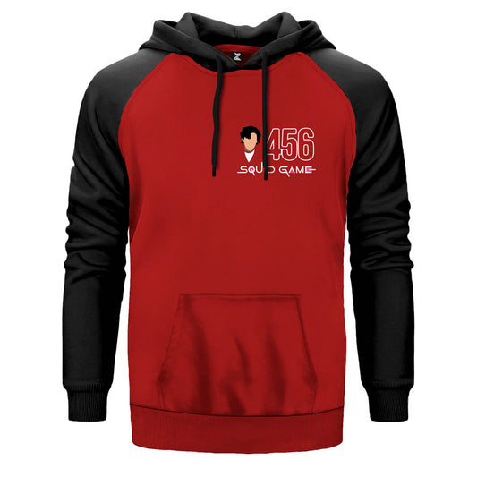 Squid Game 456 çift renk reglan kol kapşonlu sweatshirt - kırmızı