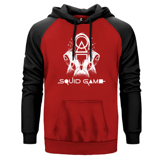 Squid Game Staff Team çift renk reglan kol kapşonlu sweatshirt - kırmızı