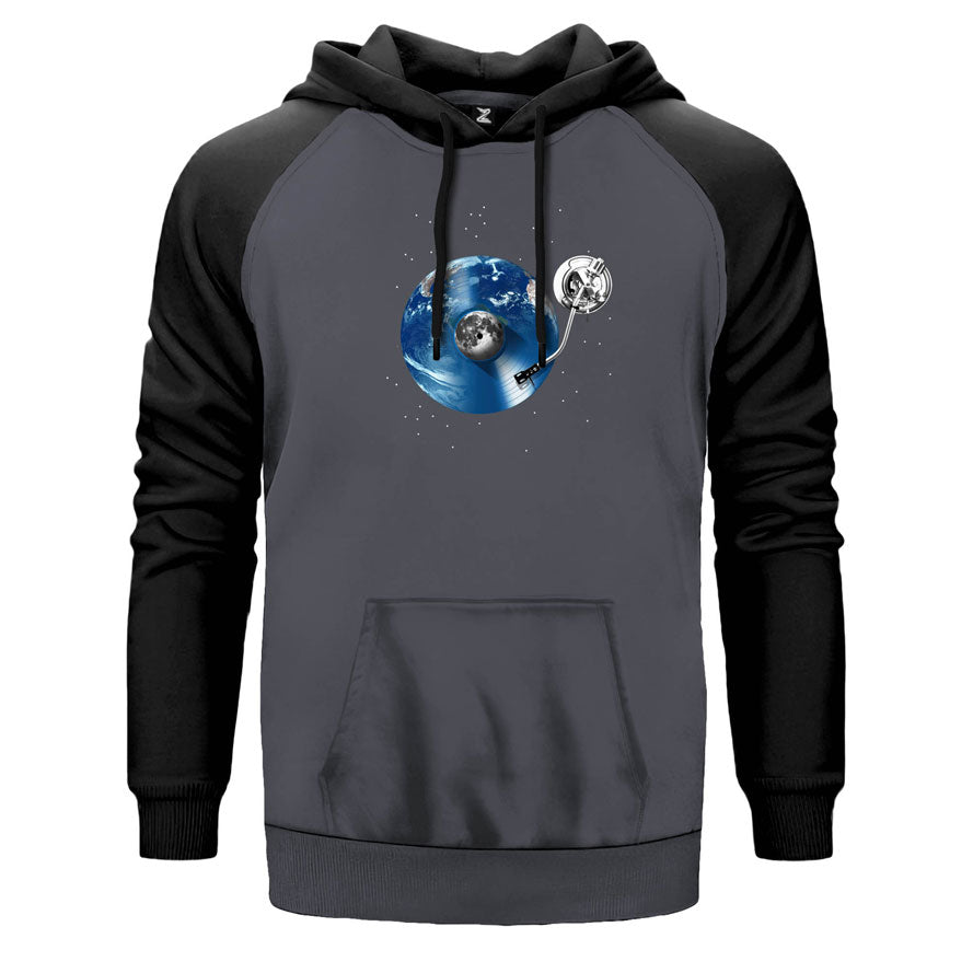 Vinyl World çift renk reglan kol kapşonlu sweatshirt - gri
