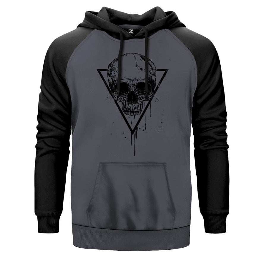 Skull Black Kuru Kafa Çift Renk Reglan Kol Sweatshirt
