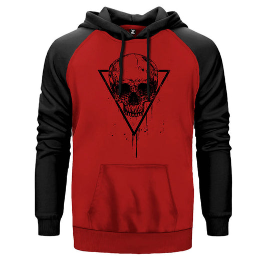 Skull Black Kuru Kafa çift renk reglan kol kapşonlu sweatshirt - kırmızı