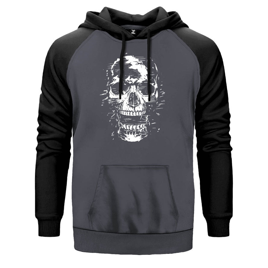 Skull Kuru Kafa Çığlık Çift Renk Reglan Kol Sweatshirt