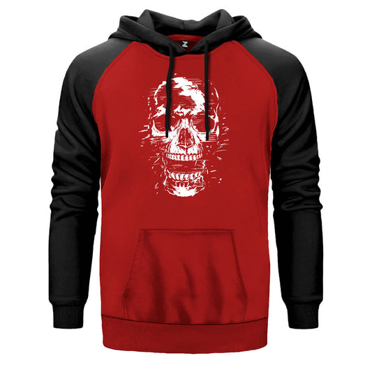Skull Kuru Kafa Çığlık çift renk reglan kol kapşonlu sweatshirt - kırmızı