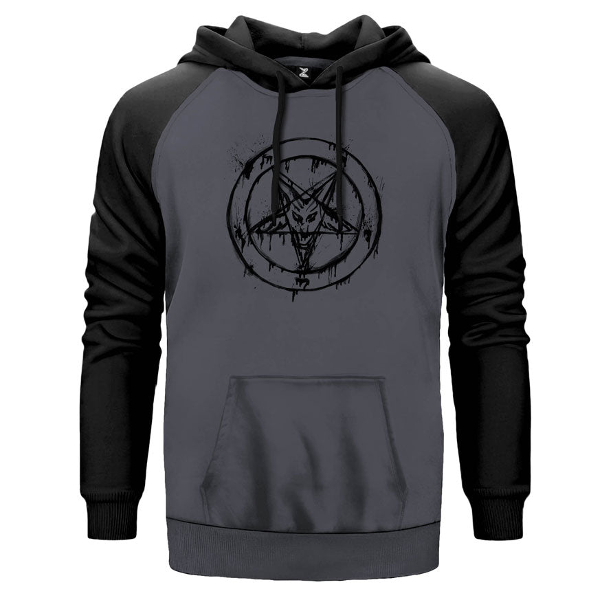 Pentagram Splash çift renk reglan kol kapşonlu sweatshirt - gri