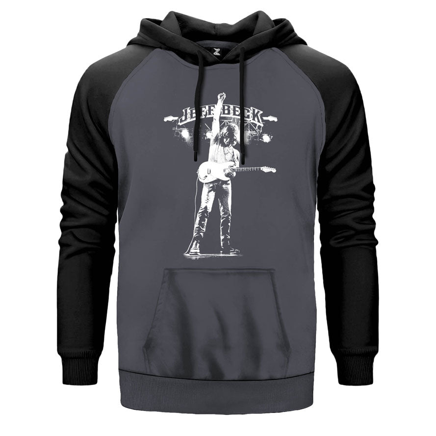 Jeff Back Gitar çift renk reglan kol kapşonlu sweatshirt - gri