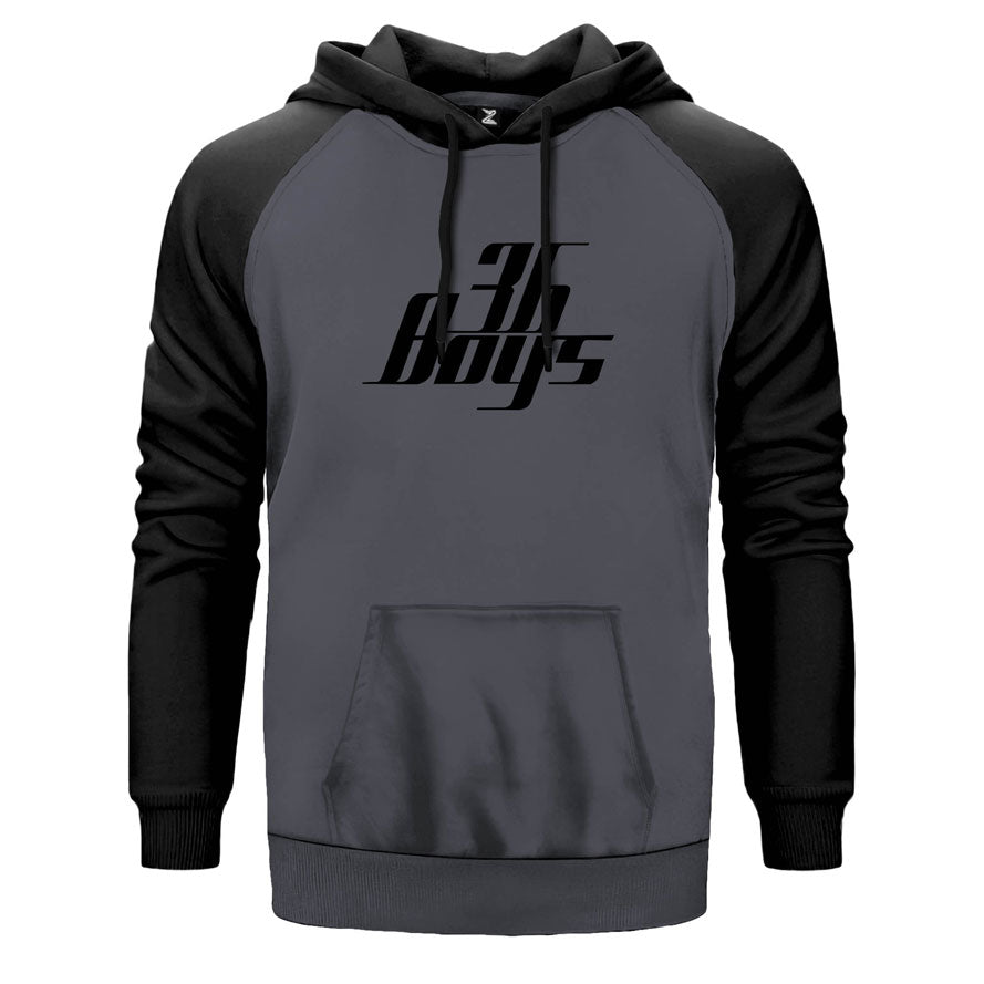 36 Boys Flat çift renk reglan kol kapşonlu sweatshirt - gri