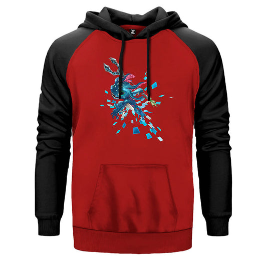 Fizz Tricks çift renk reglan kol kapşonlu sweatshirt - kırmızı