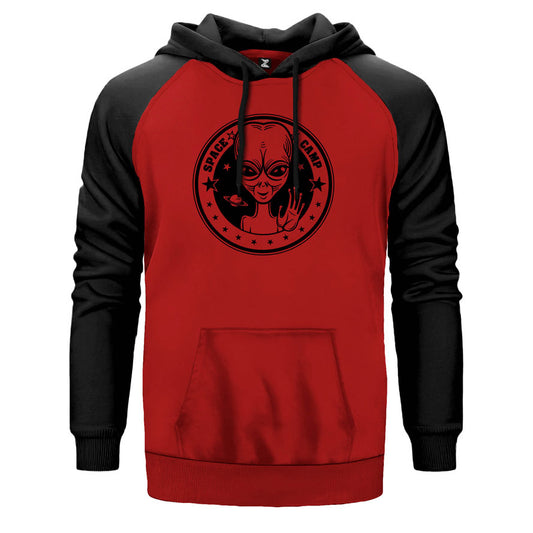 Alien Space Camp çift renk reglan kol kapşonlu sweatshirt - kırmızı