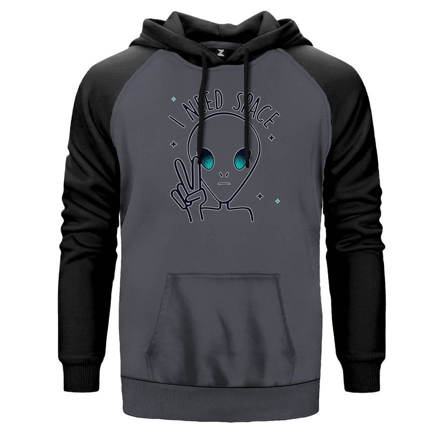Alien I Need Space Çift Renk Reglan Kol Sweatshirt