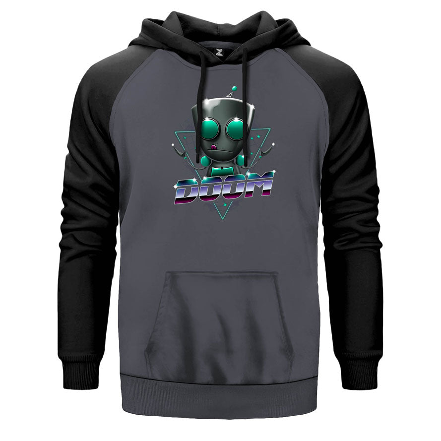 Alien Doom çift renk reglan kol kapşonlu sweatshirt - gri