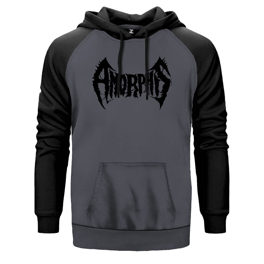 Amorphis çift renk reglan kol kapşonlu sweatshirt - gri