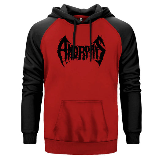 Amorphis çift renk reglan kol kapşonlu sweatshirt - kırmızı