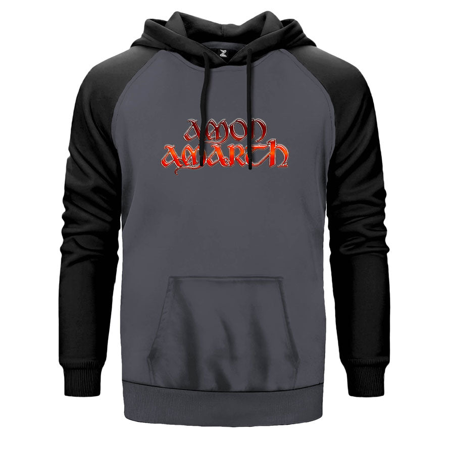 Amon Amarth Red Black çift renk reglan kol kapşonlu sweatshirt - gri