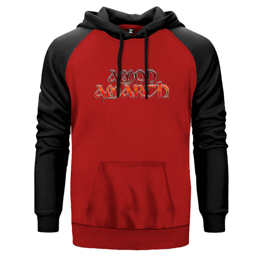 Amon Amarth Red Black çift renk reglan kol kapşonlu sweatshirt - kırmızı