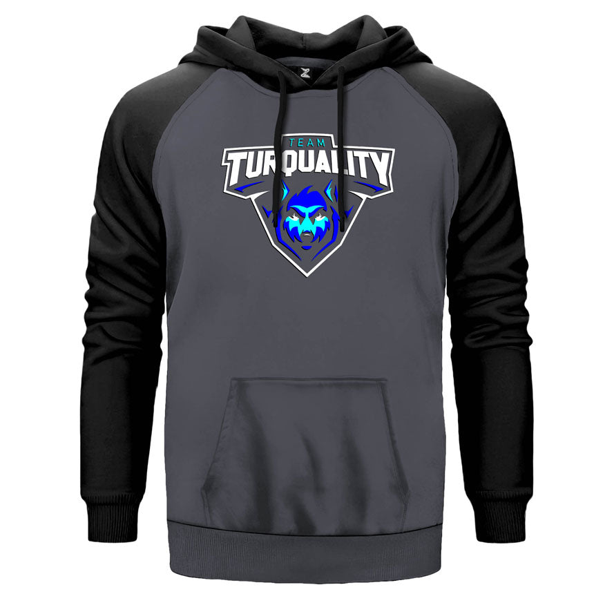 Turquality çift renk reglan kol kapşonlu sweatshirt - gri