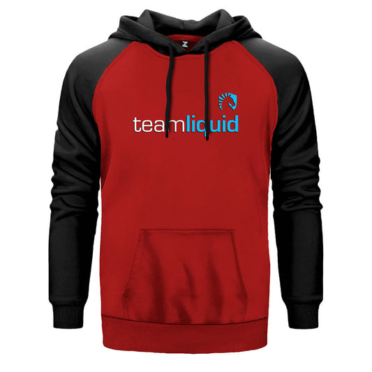 Team Liquid çift renk reglan kol kapşonlu sweatshirt - kırmızı