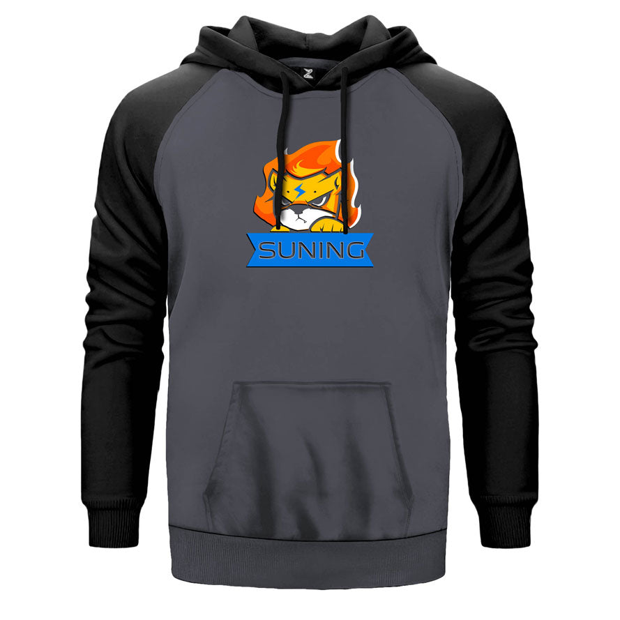 Suning çift renk reglan kol kapşonlu sweatshirt - gri