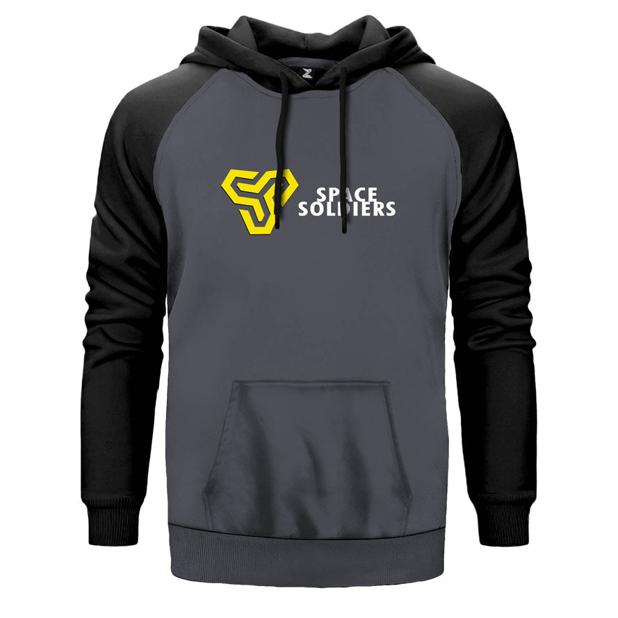 Space Soliders Article çift renk reglan kol kapşonlu sweatshirt - gri