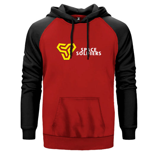 Space Soliders Article çift renk reglan kol kapşonlu sweatshirt - kırmızı