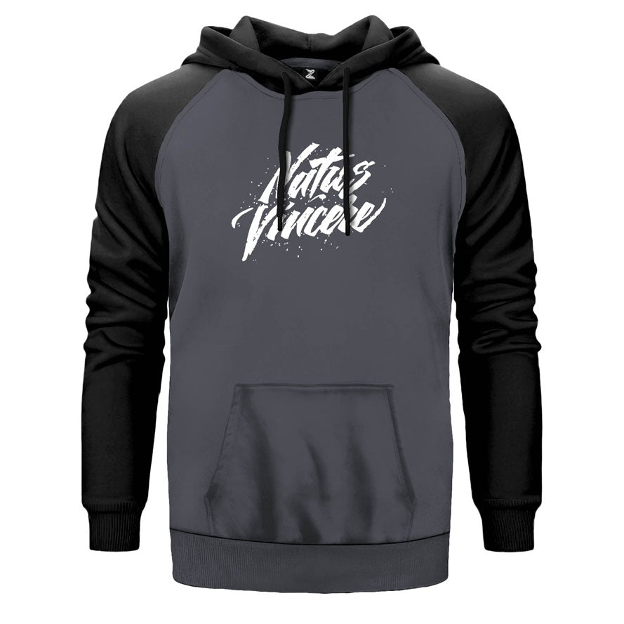 Natus Vincere Hand Writing çift renk reglan kol kapşonlu sweatshirt - gri