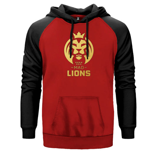 Mad Lions çift renk reglan kol kapşonlu sweatshirt - kırmızı