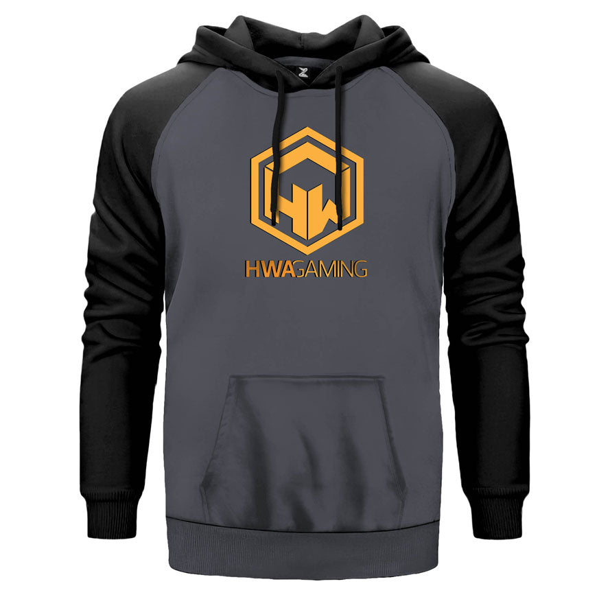 HWA Gaming çift renk reglan kol kapşonlu sweatshirt - gri