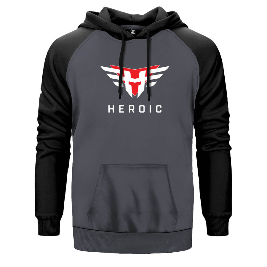 Heroic çift renk reglan kol kapşonlu sweatshirt - gri