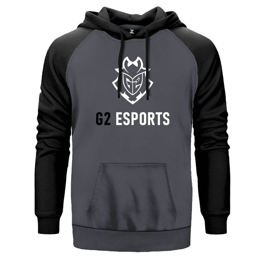 G2 Esports çift renk reglan kol kapşonlu sweatshirt - gri
