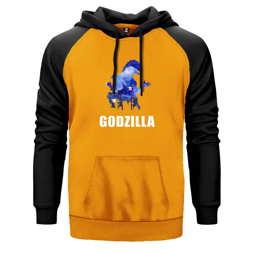 Godzilla in City Çift Renk Reglan Kol Sweatshirt