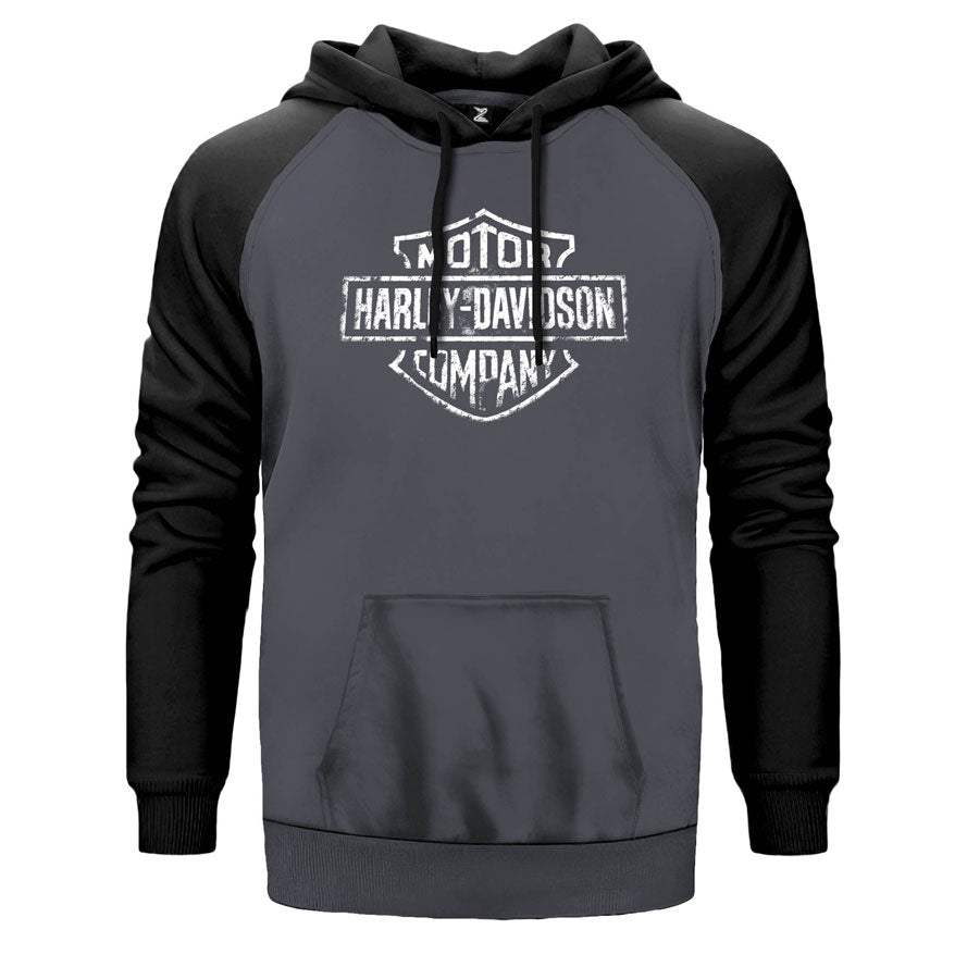 Harley Davidson Damaged Logo Çift Renk Reglan Kol Sweatshirt