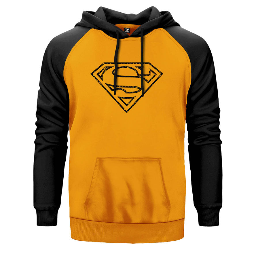 Superman Distrod Logo Çift Renk Reglan Kol Sweatshirt