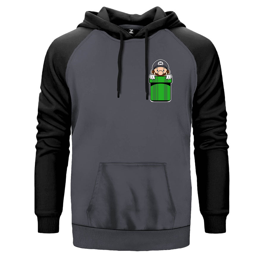 Super Mario Pocket Çift Renk Reglan Kol Sweatshirt