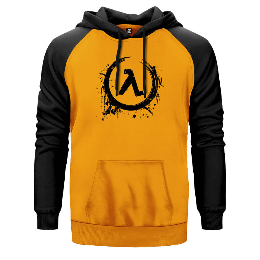 İndirimli Half Life Logo Splash Sarı Renk Reglan Kol Kapşonlu Sweatshirt