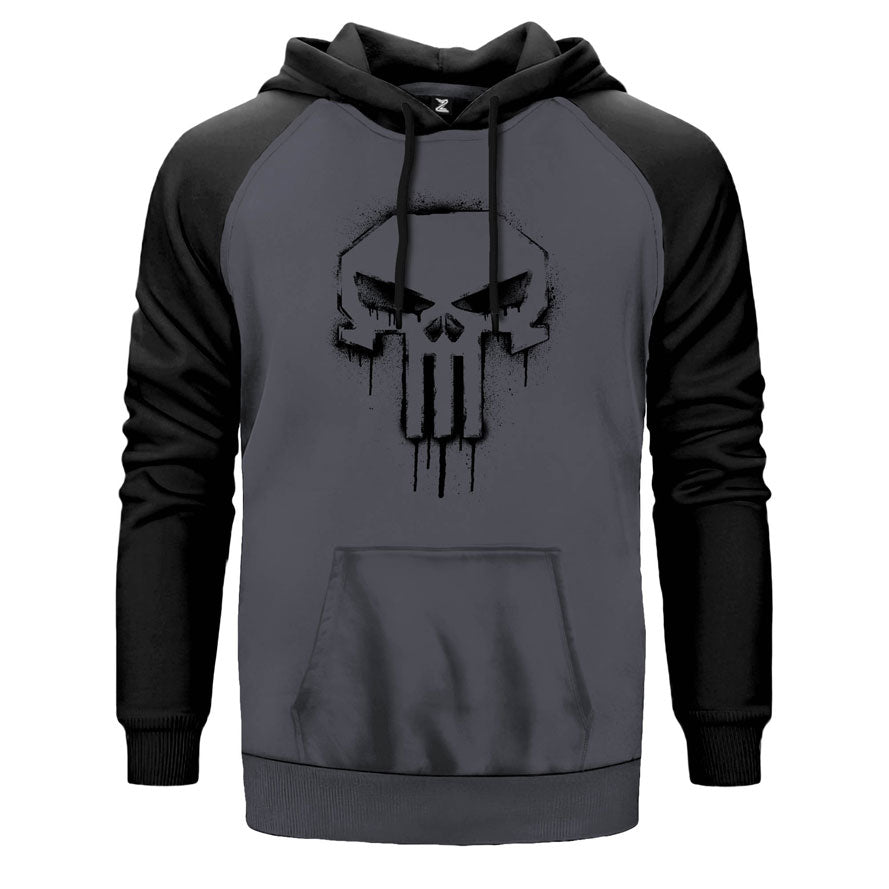 Punisher Spray Paint Çift Renk Reglan Kol Sweatshirt