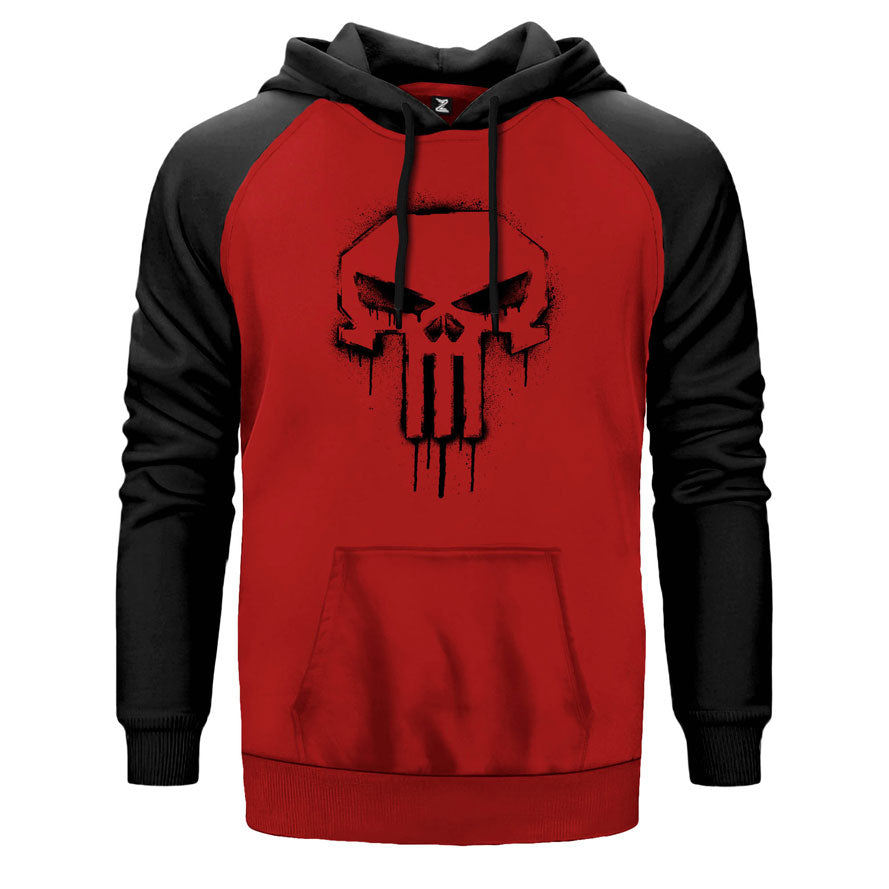 Punisher Spray Paint Çift Renk Reglan Kol Sweatshirt