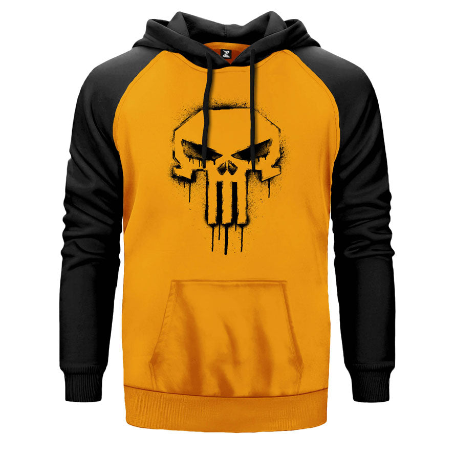 Punisher Spray Paint Çift Renk Reglan Kol Sweatshirt