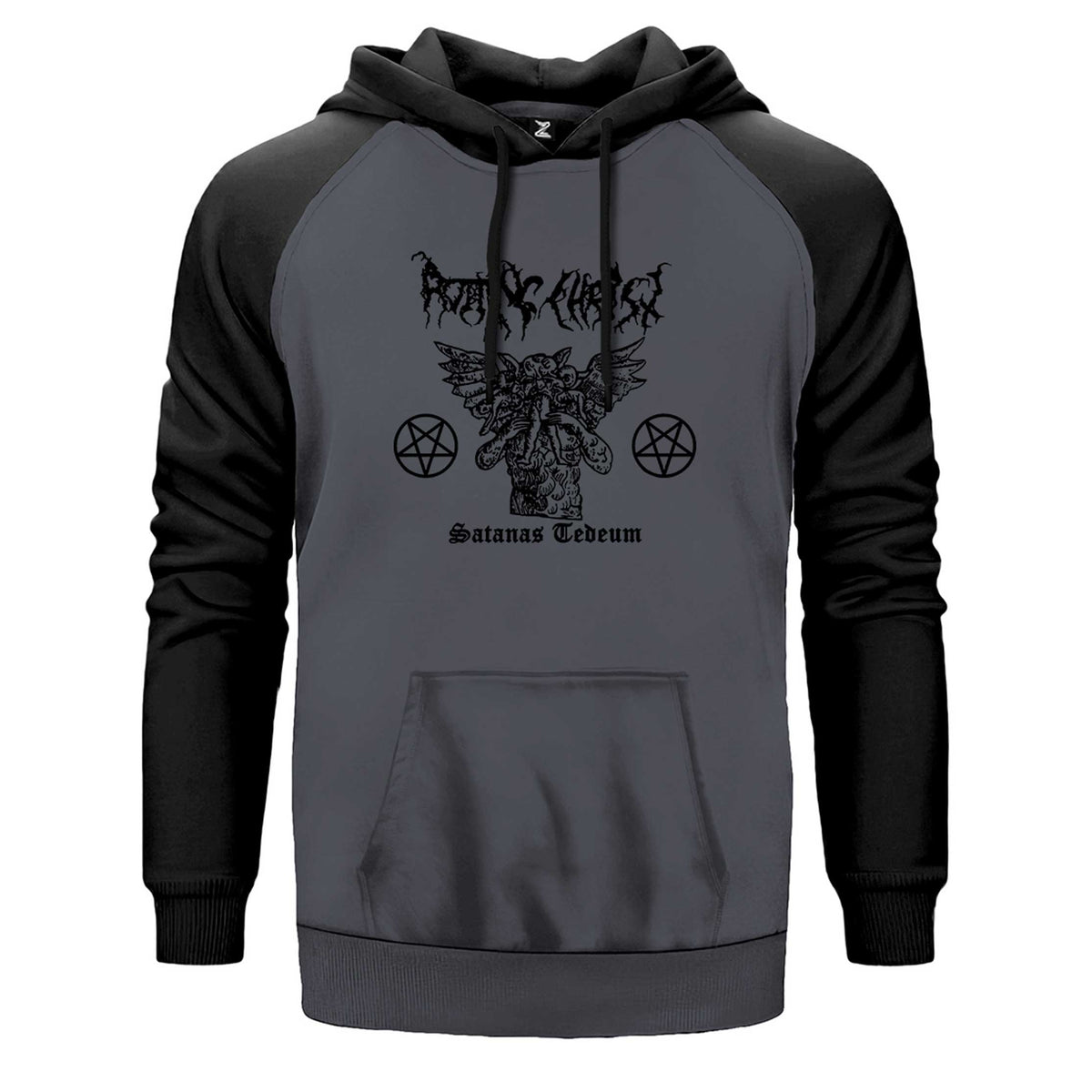 Rotting Christ Satanas Tedeum çift renk reglan kol kapşonlu sweatshirt - gri